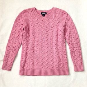 Lands’ End Pink Cotton Cable Drifter Crew Neck Sweater